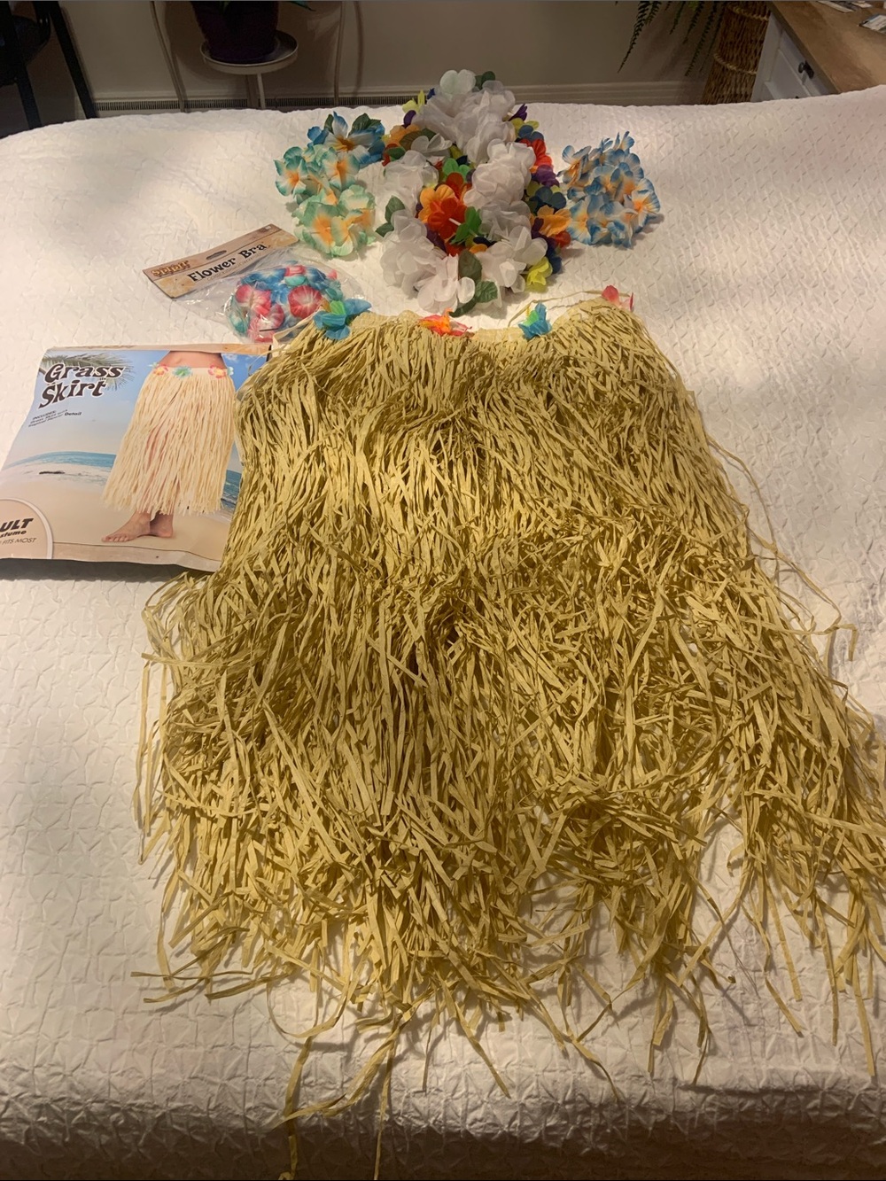 Spirit Halloween Adults Yellow Hula Grass Skirt with Multicolor Flower Lei